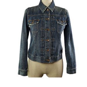 Jeans Jacket women sz S pleated front Gap 1969 Dark blue Denim 100% cotton